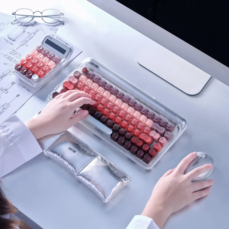 Lipstickキーボードとワイヤレスマウスを組み合わせたデスク　シルバー